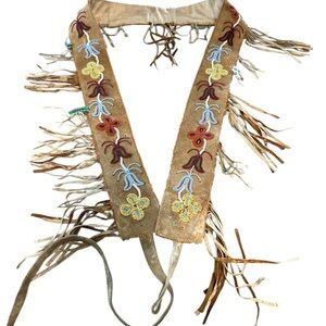 Antique Native American floral beaded deerskin sash